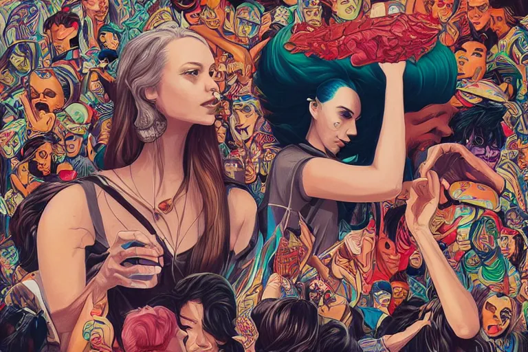 Image similar to Drunks people in bar, Tristan Eaton, victo ngai, artgerm, RHADS, ross draws