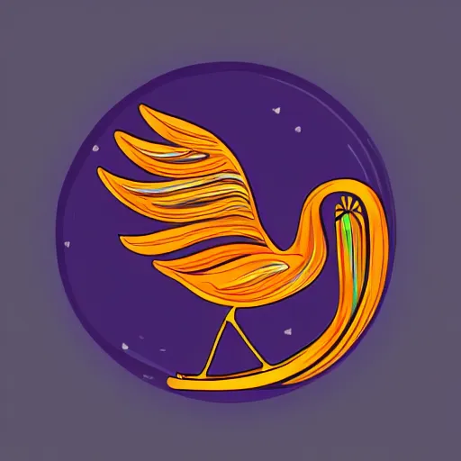 Prompt: phoenix salt bird round composition rebirth orange purple symbolism swirl tail feather graphic design Egyptian style simple design lineart