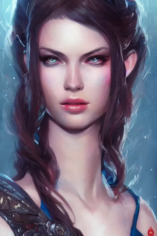 Image similar to three quarters portrait pose of a beautiful woman,super heroine costume,super powers, fantasy, intricate, elegant, highly detailed, digital painting, artstation, concept art,shining, sharp focus, illustration, art by Stanley Lau