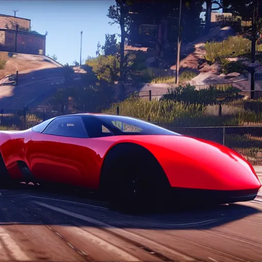 Image similar to futuristic sleek sports car in red dead redemption 2