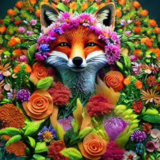 Prompt: made of flowers, made of flowers, made of flowers, fox made of flowers, fantasy art