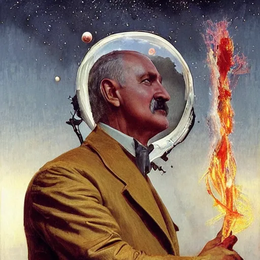 Image similar to lukashenko creating the universe, made by j. c leyendecker and beksinski