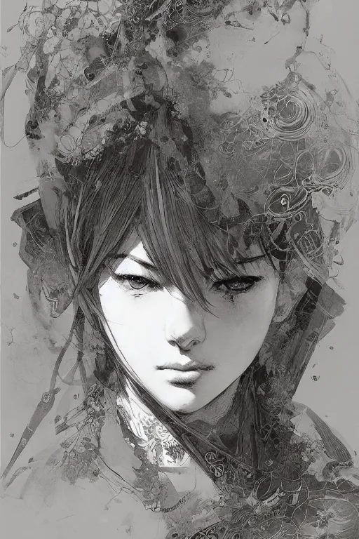 Image similar to portrait of anime woman, pen and ink, intricate line drawings, by craig mullins, ruan jia, kentaro miura, greg rutkowski