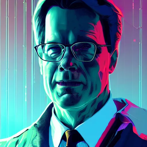 Image similar to cyberpunk mark rutte as the leader of a futuristic communist society, cybernetics, sharp lines, digital, artstation, colored in