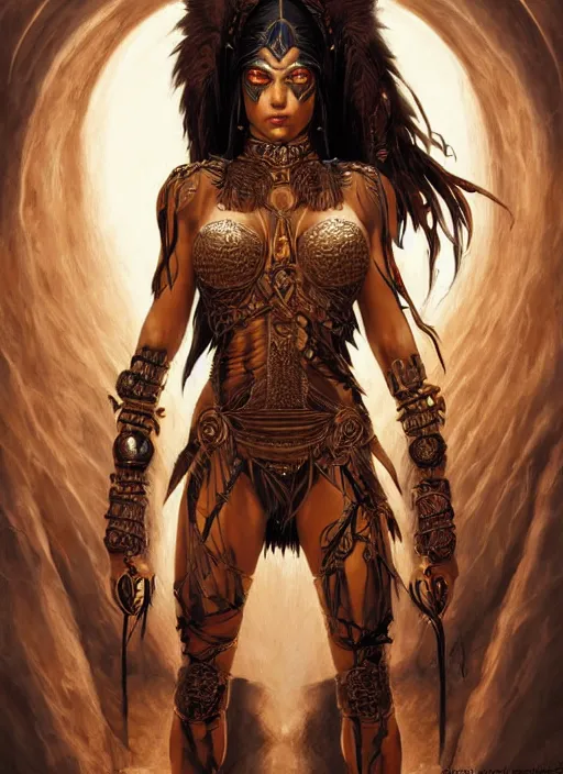 Image similar to a highly detailed symmetrical painting of a female amazon warrior with piercing beautiful eyes, dark tomb setting, dynamic lighting, ambient lighting, deviantart, art by artgerm and karol bak and mark brooks