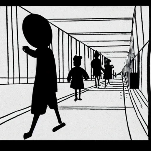Prompt: a quiet tokyo street b&w shadows minimalist experimental manga osamu tezuka