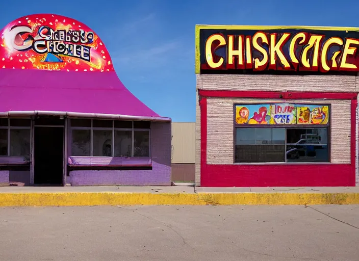 Image similar to the outside of the building for a circus themed Chuck E. Cheese’s play place. It’s permanently shut down, abandoned, Wisconsin, out of business Chuck E. Cheese building, got shut down because the mascot scared kids