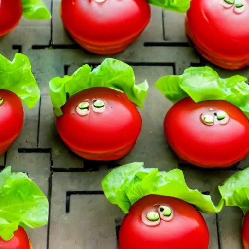 Image similar to hamburgers growing on a vine like tomatoes, but sprouting hamburgers