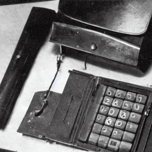 Prompt: Archive photo of a British encryption device. 1943.