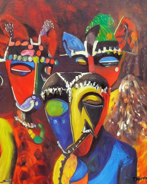 Image similar to Burkina Faso masquerade, painting by Toni Toscani, oil on canvas, Kooness