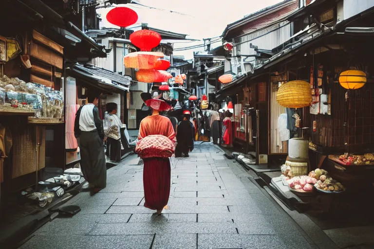 Image similar to cinematography of a Kyoto street vendor by Emmanuel Lubezki