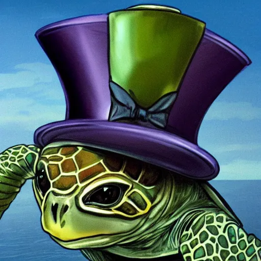 Image similar to a turtle with a top hat, mega detailed,