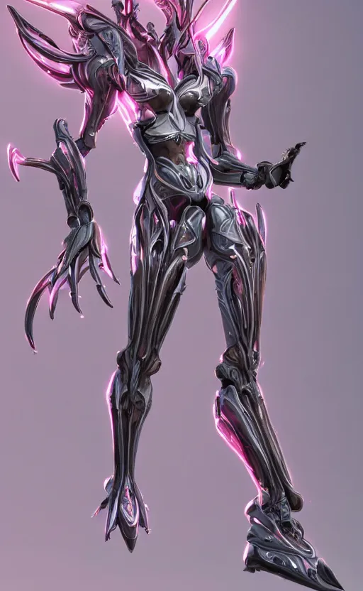 Image similar to extremely detailed goddess shot, front shot, low shot, of a beautiful saryn warframe, that's a giant beautiful stunning anthropomorphic robot female dragon with metal cat ears, standing elegantly on a mountain, detailed sharp robot dragon claws, robot dragon feet, streamlined pink armor, thick smooth warframe thighs, long elegant tail, detailed warframe fanart, destiny fanart, high quality digital art, giantess art, furry art, 3D realistic, warframe art, Destiny art, furaffinity, DeviantArt, artstation, 8k HD, octane render