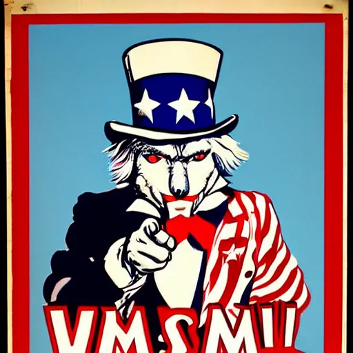 Image similar to fox animal dressed as uncle sam, ww 2 style propaganda poster