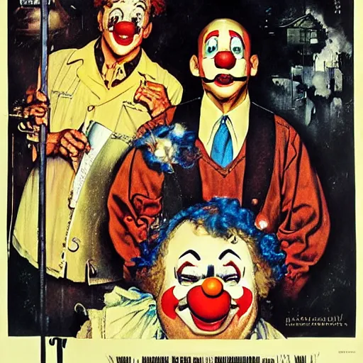 Prompt: Clown Chronicles, movie poster, artwork by Norman Rockwell