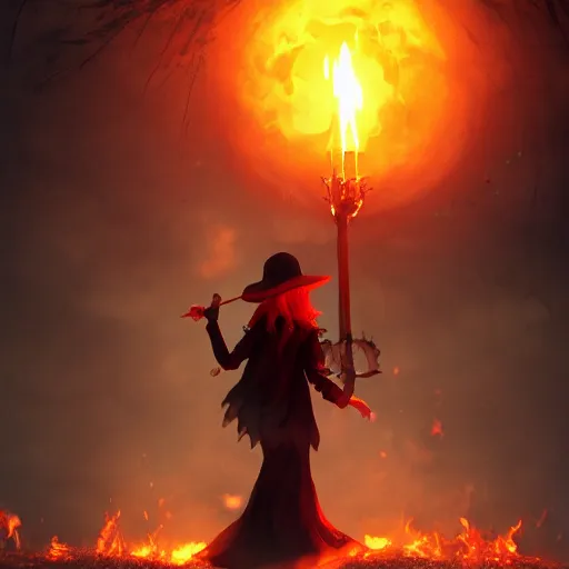 Prompt: gothic horror novice young witch summoning a monstrous burning demonic behemoth realistic 4 k high definition artstation trending path traced contrast light and dark colorful bokeh massive scale cinematic breathtaking