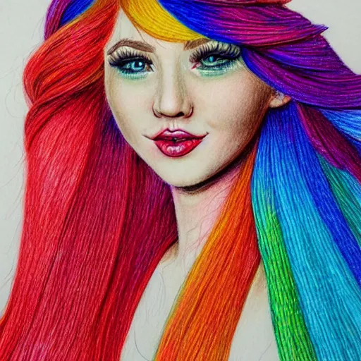 Prompt: highly detailed colored pencil drawing of a young woman with colorful hair performing on aerial silks. illustration, trending on artstation