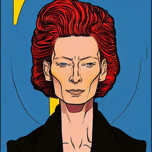 Image similar to tilda swinton retro minimalist portrait by jean giraud, moebius starwatcher comic, 8 k