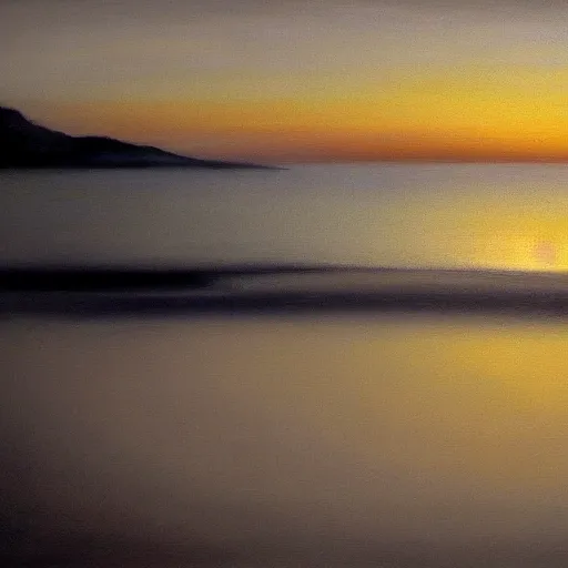 Image similar to a beautiful painting of a calm and serene sea landscape at sunset by hiroshi sugimoto and mark rothko, trending on artstation,