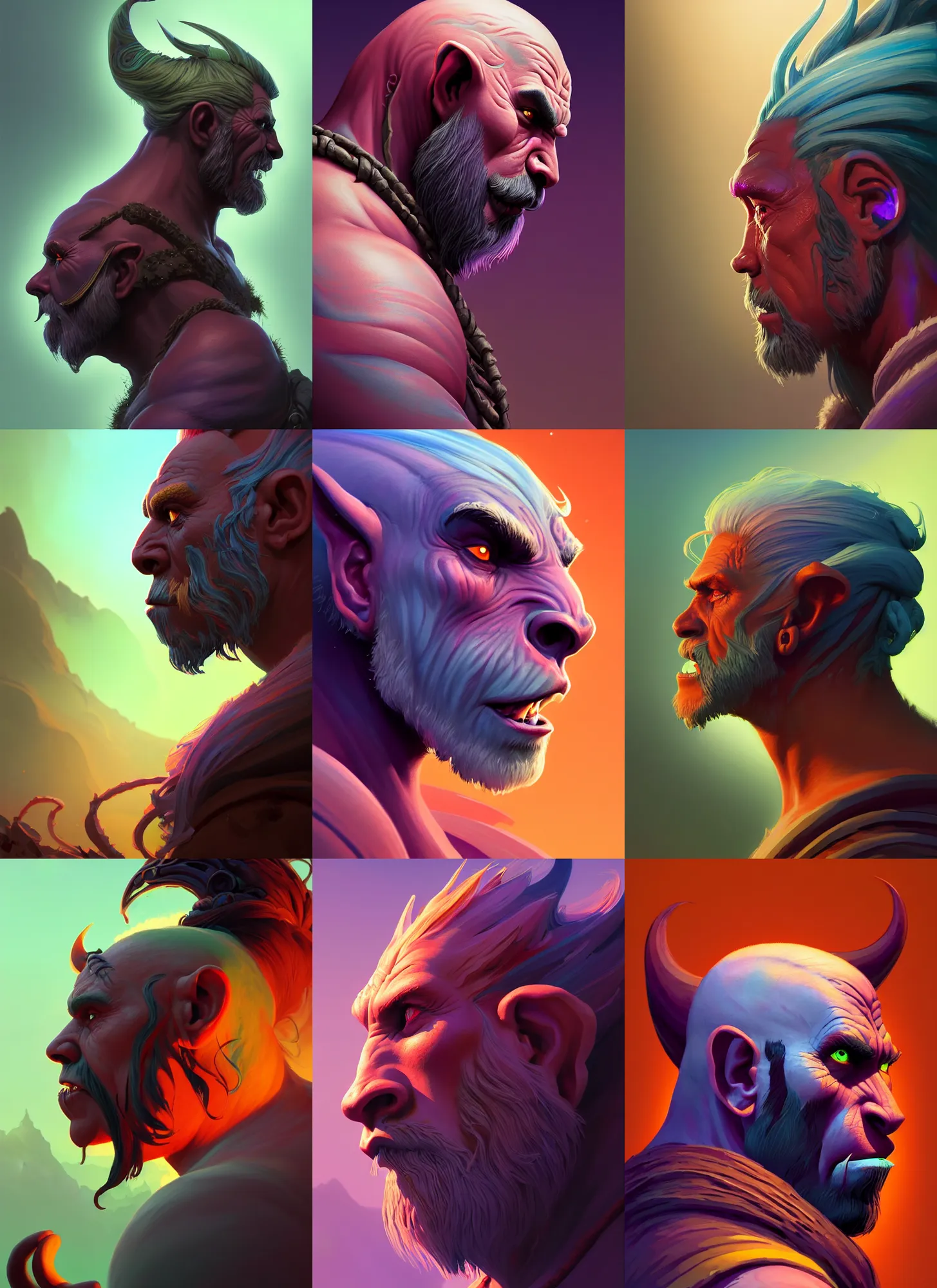 Prompt: side profile centered painted portrait, male orc druid, D&D, Gloomhaven, matte painting concept art, art nouveau, beautifully backlit, swirly vibrant color lines, fantastically gaudy, aesthetic octane render, 8K HD Resolution, by ilya kuvshinov and Cushart Krentz and Gilleard James