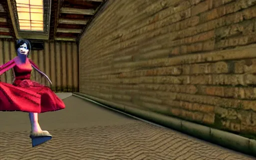 Image similar to Kate Bush in an ornate dress in Tony Hawk's Pro Skater 3, gameplay screenshot