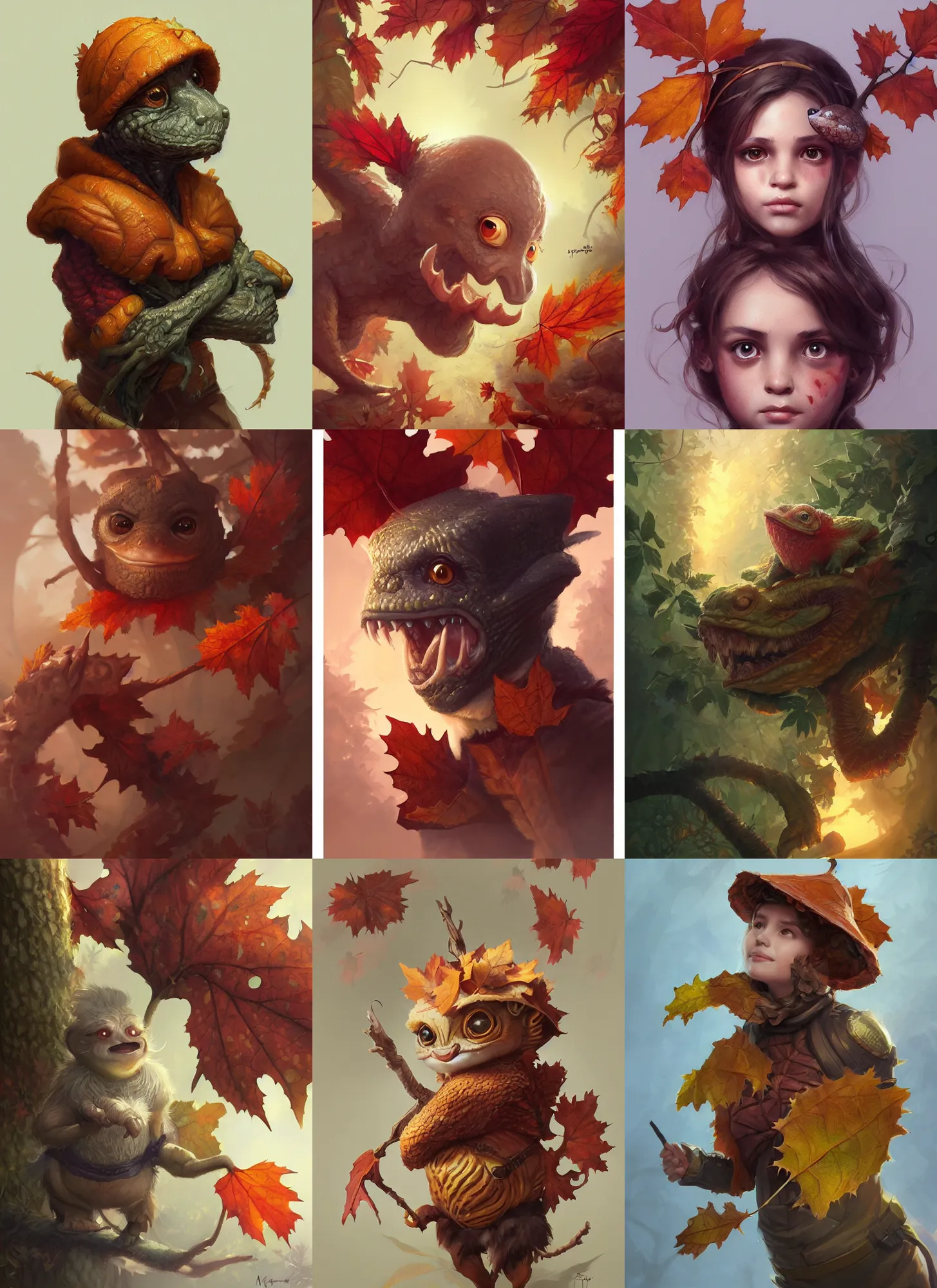 Image similar to cute autumnal kappa, d & d, fantasy, portrait, highly detailed, digital painting, trending on artstation, concept art, sharp focus, illustration, art by artgerm and greg rutkowski and magali villeneuve