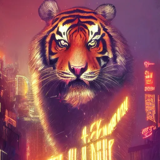 Image similar to a beautfiul award winning commission portrait of an anthro tiger in the neon cyberpunk city at night,wearing a leather jacket,glow effect,detailed face,photorealistic,character design by charles bowater,ross tran,deviantart,artstation,digital art,hyperdetailed,realistoc,western comic style,vfx,dramatic,dream-like