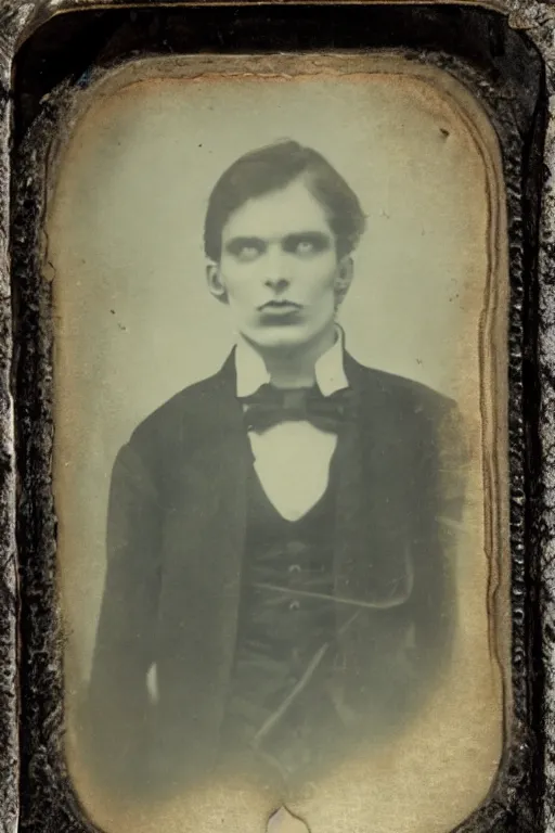 Prompt: a tintype photograph of a vampire