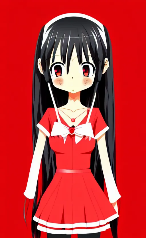 Image similar to anime girl with a detailed face and black hair in a red outfit, full body, trending, vector art, illustration,