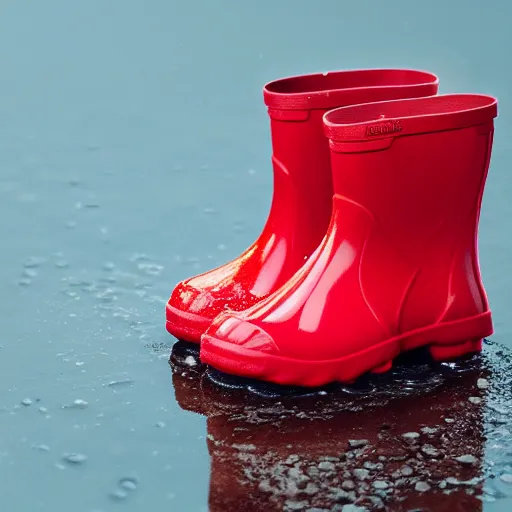 Image similar to digital art of a baby pig wearing red rainboots in a puddle, 8 k render, octane render, saturated