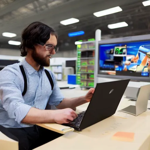 Image similar to hacker buying a laptop in electronics store