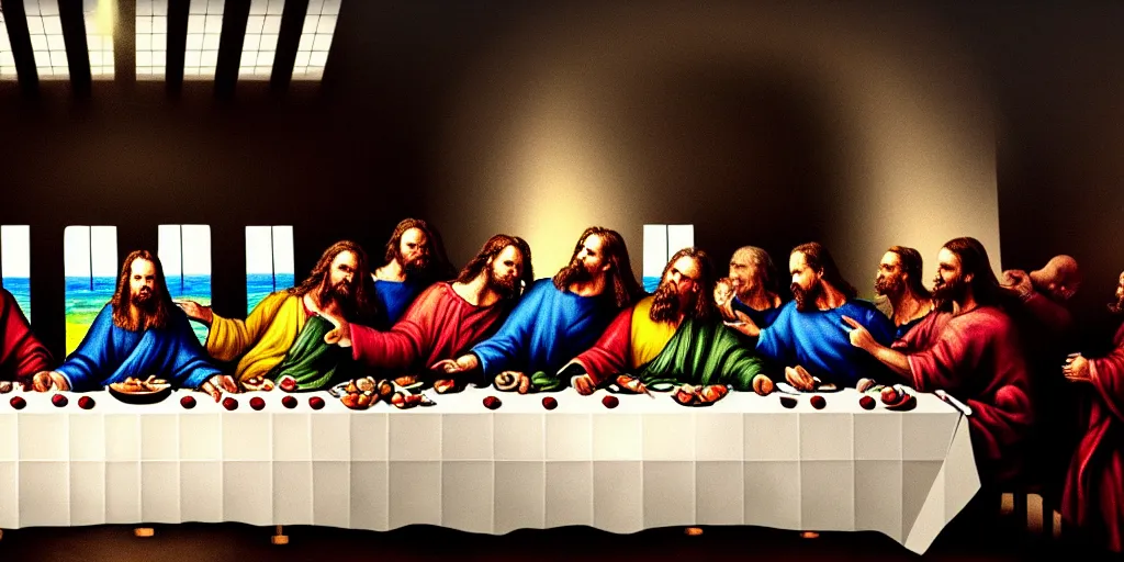 Prompt: christopher nolan last supper, digital painting, trending on artstation, sharp focus, 4 k