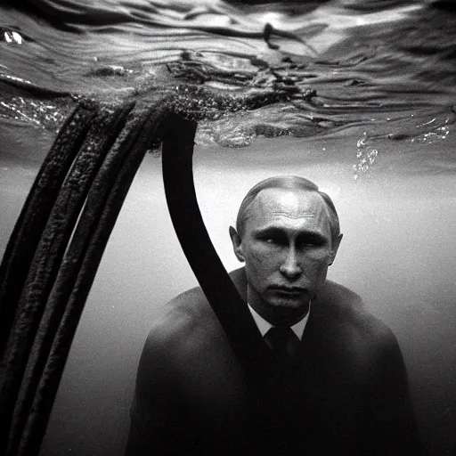 Prompt: Underwater close up portrait of Vladimir Putin by Trent Parke, clean, detailed, Magnum photos