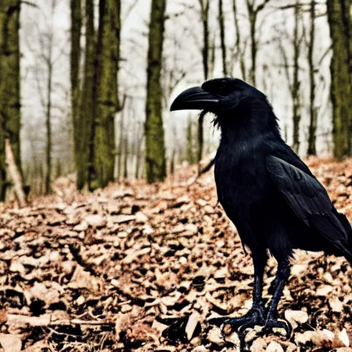 Image similar to !!!!!! werecreature consisting of a crow and a human, photograph captured in a dark forest