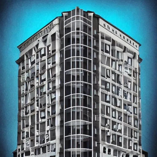 Prompt: a big building poster half drawing and half photography merged together to form a unique building poster