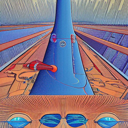 Image similar to A bird's-eye view futurism by jean giraud detailed illustration