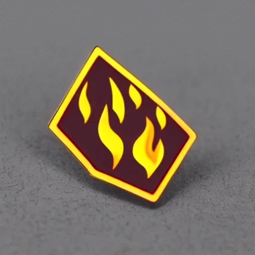 Prompt: an award winning photograph of a vintage 1 9 7 0 s minimalistic clean fire flames warning label enamel pin, beautiful cinematic light, behance