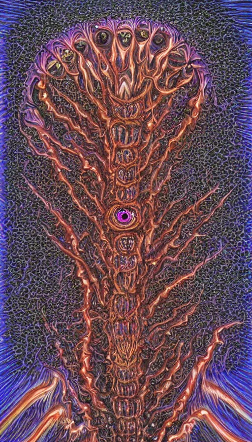 Image similar to a storm vortex made of many demonic eyes and teeth, by alex grey,