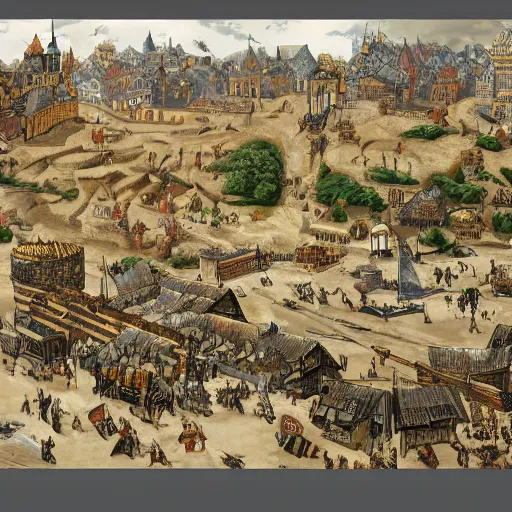 Prompt: large scale siege highly detailed in the style of olivier ledroit