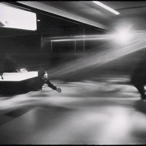 Prompt: George Costanza throwing a table, frantic, chaotic, ethereal, b&w, 35mm film!!!!!!!!, are-bure-boke!!!!!!!!, by Daido Moriyama!!!!!!