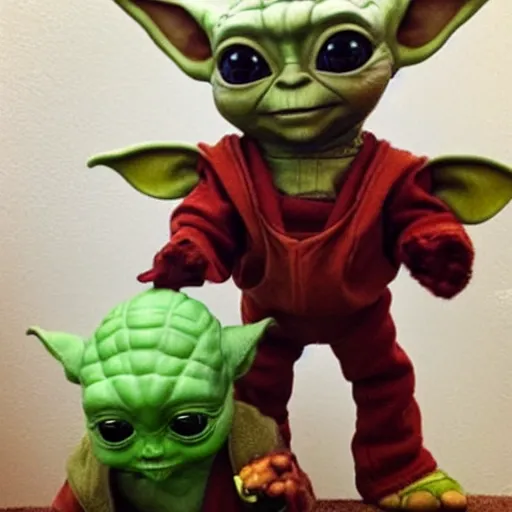 Prompt: baby yoda hanging out with iron man