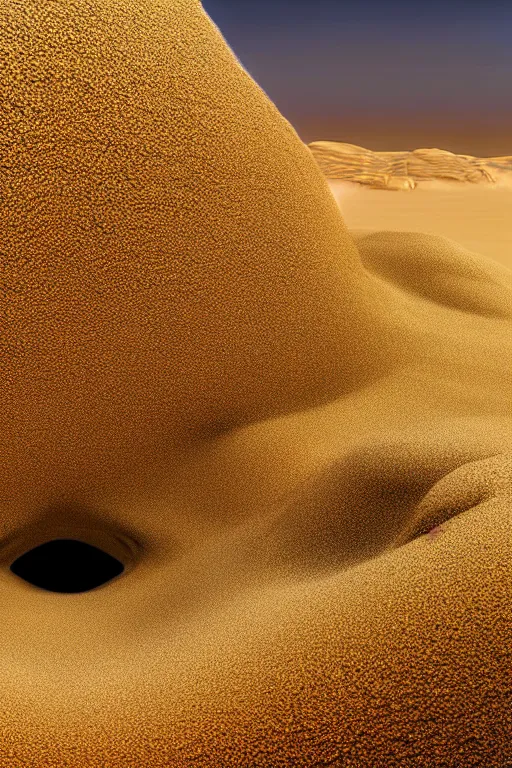 Prompt: hyperrealistic close - up sand worm monster! in dunes highly detailed concept art eric zener elson peter cinematic hard yellow lighting high angle hd 8 k sharp shallow depth of field, inspired by david paul cronenberg and zdzisław beksinski