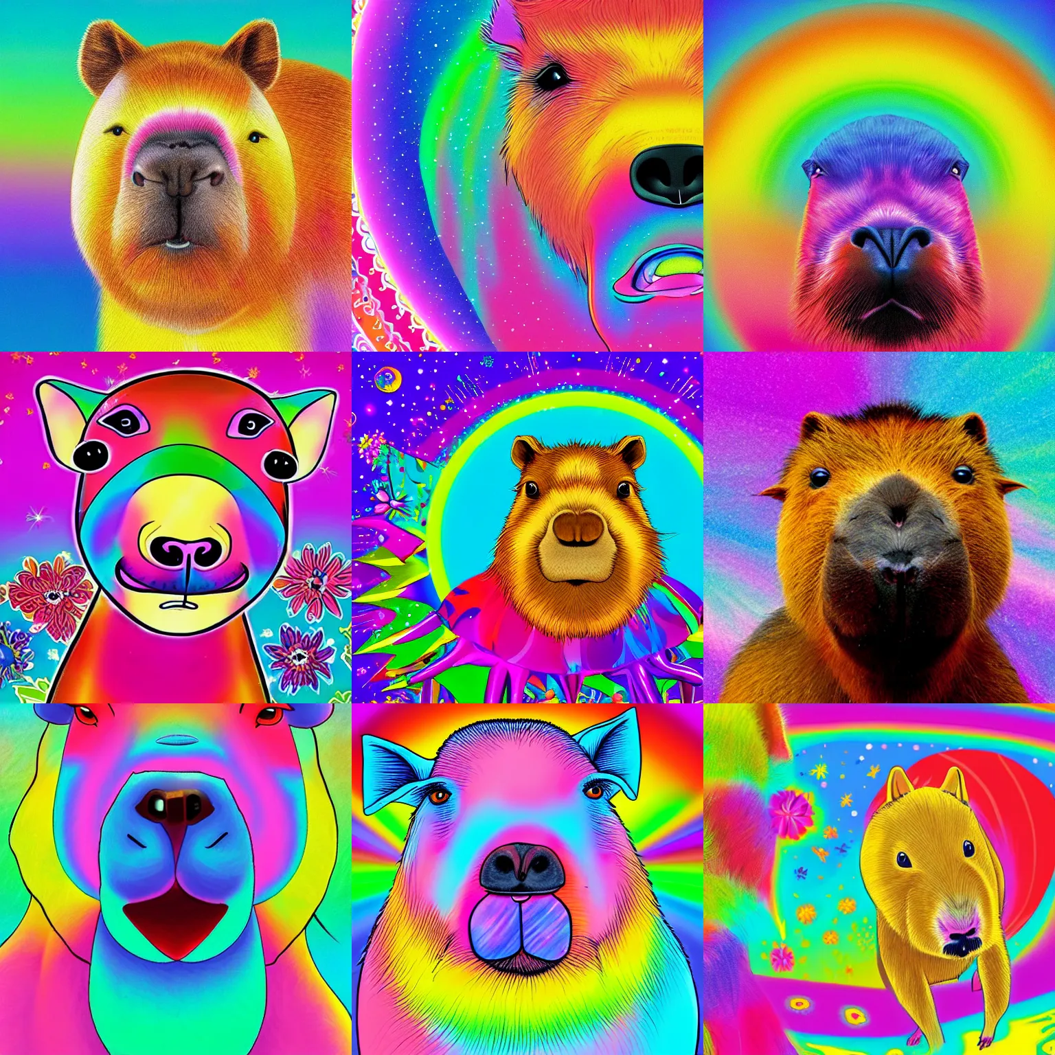 Prompt: capybara in the style of Lisa Frank