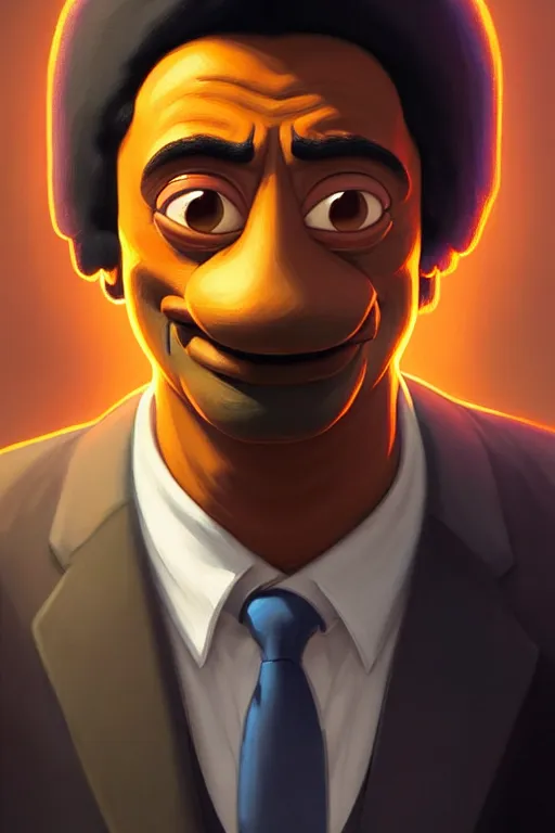 Image similar to clear portrait of apu from the simpsons, cottagecore!!, mafia background hyper detailed, character concept, full body, dynamic pose, intricate, criminal appearance, highly detailed, digital painting, artstation, concept art, smooth, sharp focus, illustration, art by artgerm and greg rutkowski and alphonse mucha