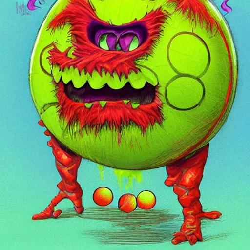 Image similar to a tennis ball monsters, colorful, digital art, fantasy, magic, chalk, trending on artstation, ultra detailed, professional illustration by basil gogos