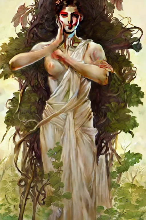 Image similar to goddess of nature, accurate anatomy, only two hands, highly detailed, digital painting, artstation, concept art, smooth, sharp focus, illustration, Unreal Engine 5, 8K, art by artgerm and greg rutkowski and edgar maxence and alphonse Mucha