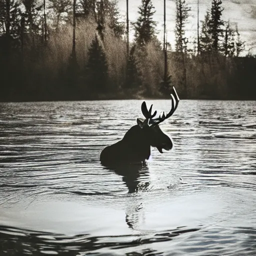 Image similar to photo of a moose at a swimming pool, people, 50mm, beautiful photo