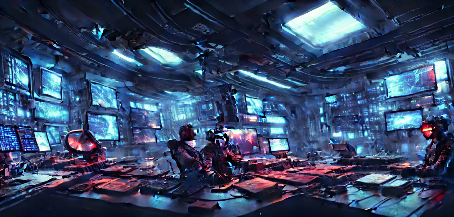 Image similar to a hyper detailed octane render concept art by xision wu, kerem beyit, sandara tang portrait of cyberpunk panel control spaceship room, dim lighting, detailed portraits, unreal engine 5, highly rendered, digital painting, hyper realistic, photo realistic, artstation, concept art, smooth, sharp focus perfect horizontal, symmetry illustration, detailed and intricate environment artstation hq