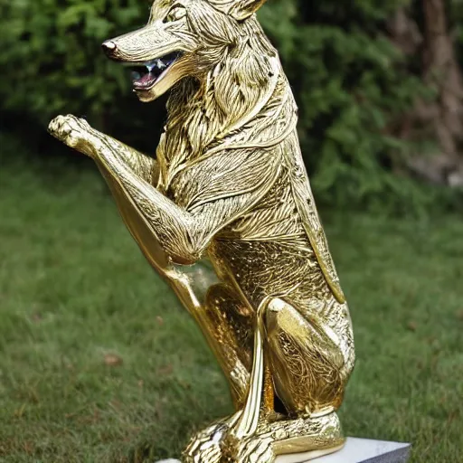 Image similar to gorgeous wolf statue with gold filigree