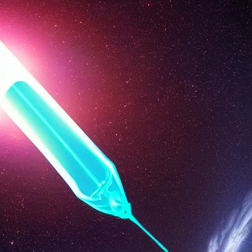 Image similar to A glowing needle in space